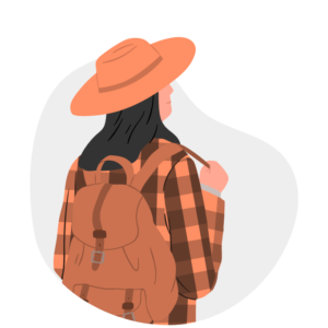 Chica viajera con un sombrero y ropa naranja
